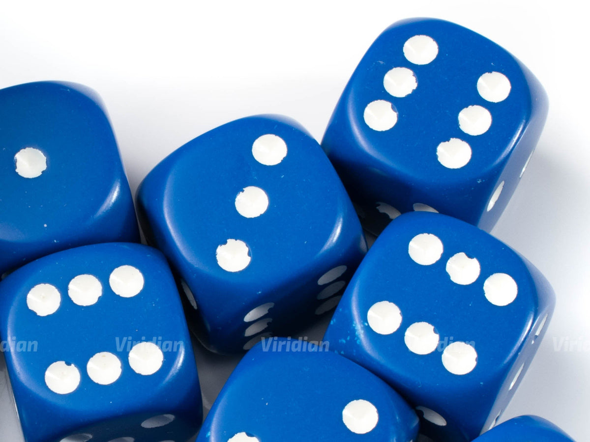 Opaque Blue & White | D6 Block | Chessex Dice (12) – Viridian Gaming