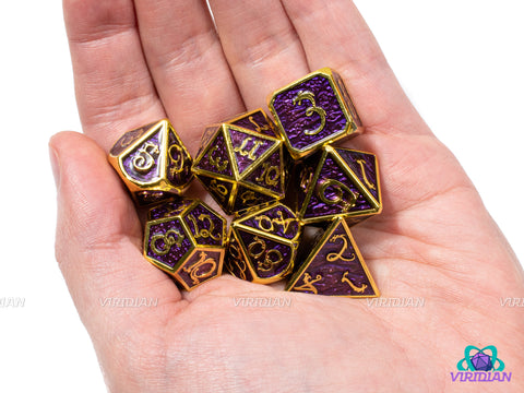 Deep Dragon | Purple Textured Enamel with Gold | Metal Dice Set (7) | Dungeons and Dragons (DnD) | Tabletop RPG Gaming