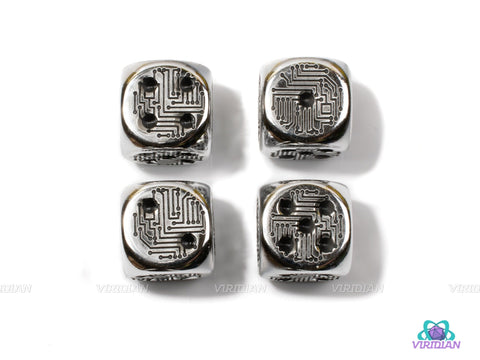 Circuit Pipped D6's | (4) Metal Plated Acrylic 16mm D6s | Gold, Aluminum, Silver, Copper | Chessex