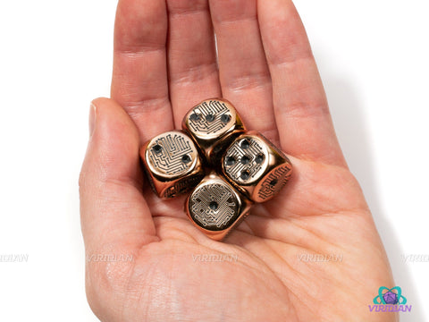 Circuit Pipped D6's | (4) Metal Plated Acrylic 16mm D6s | Gold, Aluminum, Silver, Copper | Chessex