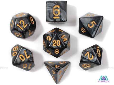 Crown of Madness | Pearled Black Swirled Acrylic Dice Set (7) | Dungeons and Dragons (DnD)