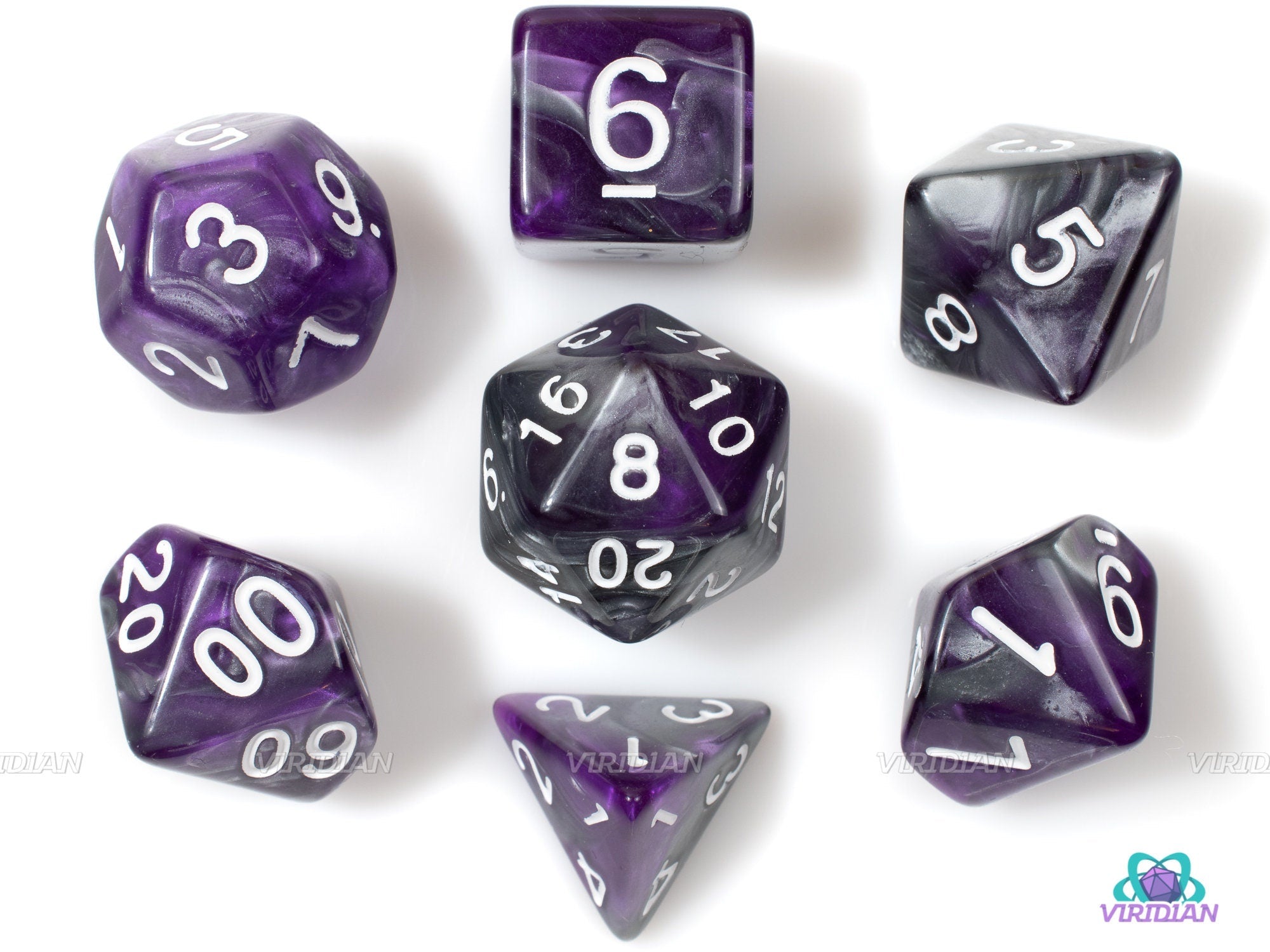 Dark Crystal | Purple & Grey Swirled Acrylic Dice Set (7) | Dungeons and Dragons (DnD)