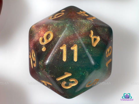 Elven Dreams | Green, Gold, Clear & Red Glitter Acrylic Dice Set (7) | Dungeons and Dragons (DnD)