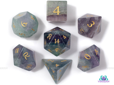 Natural Fluorite | Real Gemstone Dice Set (7) | Dungeons and Dragons (DnD) | Tabletop RPG Gaming