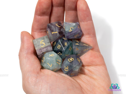 Natural Fluorite | Real Gemstone Dice Set (7) | Dungeons and Dragons (DnD) | Tabletop RPG Gaming