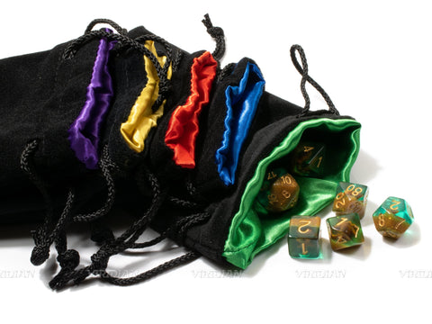 Premium Velvet Dice Bags | Black Velvet with Satin Lining | Pouch D&D Storage