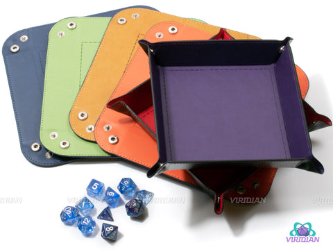 Square Dice Tray | TPU Leather Rolling Mat, Snaps & Folds Flat |  DnD, RPG Games, TTRPG