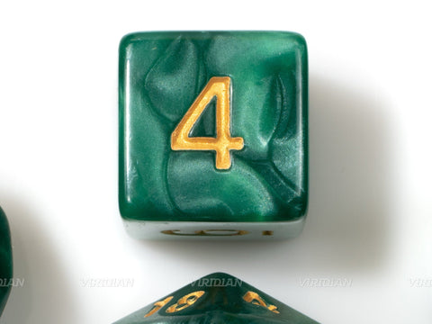 The Deep Wood  | Pearled Green Swirled Acrylic Dice Set (7) | Dungeons and Dragons (DnD)