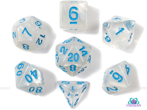 Winter's Waltz | Frosted Clear Acrylic Dice Set (7) | Dungeons and Dragons (DnD)