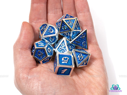 Aqua Dragon | Blue Scales Large Metal Dice Set (7) | Dungeons and Dragons (DnD) | Tabletop RPG Gaming
