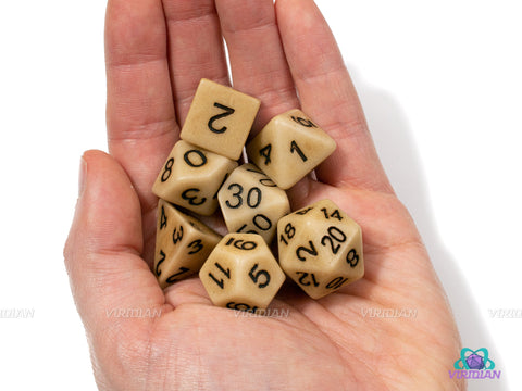 Faux Stone | Tan Aged Distressed Resin Dice Set (7) | Dungeons and Dragons (DnD)