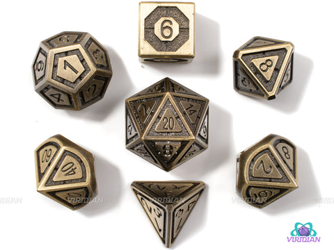 Dwarven Forge | Brushed Gold, Hammered Brown Metal Dice Set (7) | Dungeons and Dragons (DnD) | Tabletop RPG Gaming