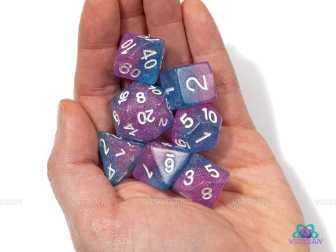 Dreamhouse | Blue, Pink, Purple Layers with Glitter | Resin Polyhedral Dice Set (7)