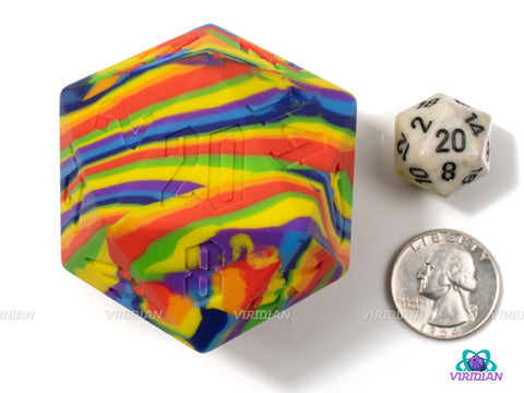 Bounce The Rainbow (Silicone) | 55mm, Multi-Color Rainbow, Rubber, Bouncy | Giant D20 Die (1)