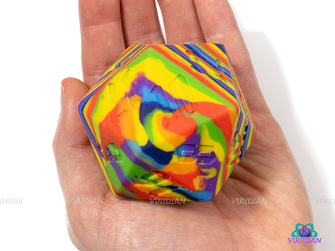Bounce The Rainbow (Silicone) | 55mm, Multi-Color Rainbow, Rubber, Bouncy | Giant D20 Die (1)