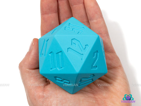 Big Blue (Silicone) | Light Sky Blue, 55mm Rubber Silicone, Bouncy | Giant D20 Die (1)