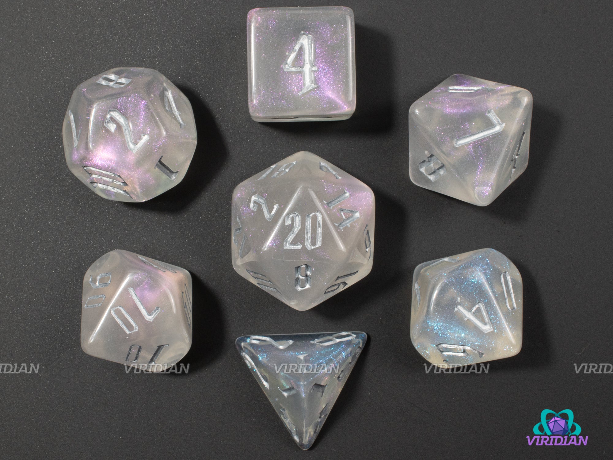 Mr. Freeze | Translucent With Glitter Acrylic Dice Set (7) | Dungeons and Dragons (DnD)