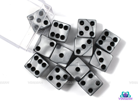 Olympic Silver | (12) 16mm Acrylic Gray Silver Pearled Pipped D6 Dice