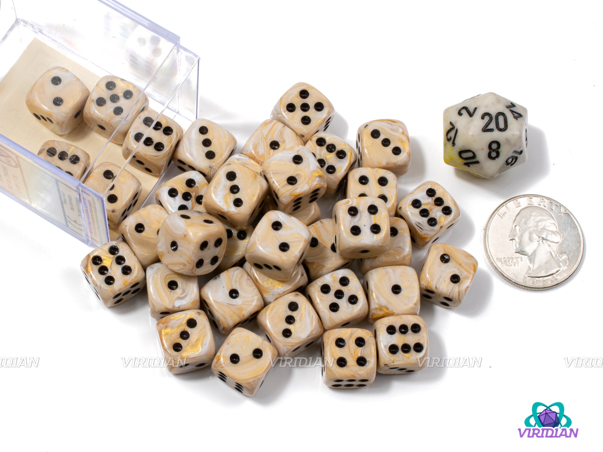 Marble Ivory & Black | 12mm D6 Block (36) | Chessex Dice | Wargaming