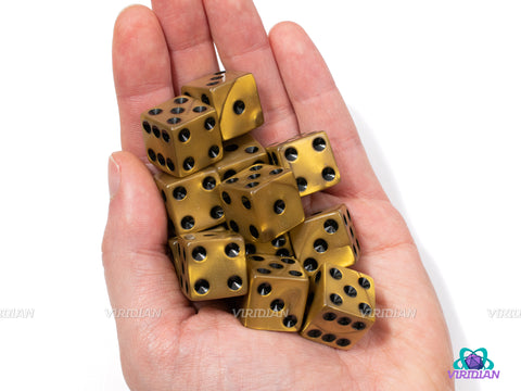 Olympic Gold | (12) 16mm Acrylic Bronze-Gold Pearled Pipped D6 Dice