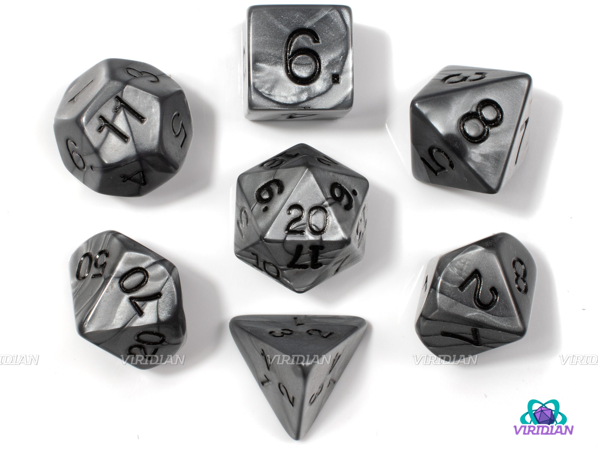 Olympic Silver Poly Set | Acrylic Gray Pearled Polyhedral Set (7)