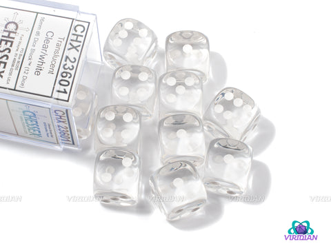 Translucent Clear & White | D6 Block | Chessex Dice (12)