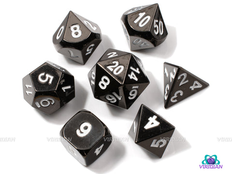 Shadow Step | Black Gloss Metal Dice Set (7) | Dungeons and Dragons (DnD) | Tabletop RPG Gaming
