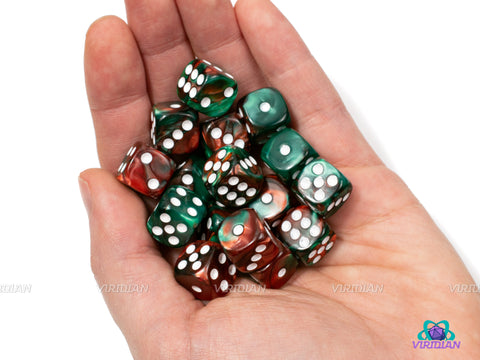 Ancient Dragon (16) 12mm D6s | Red & Green Swirled | Set of (16) 12mm Pipped D6s | Wargaming