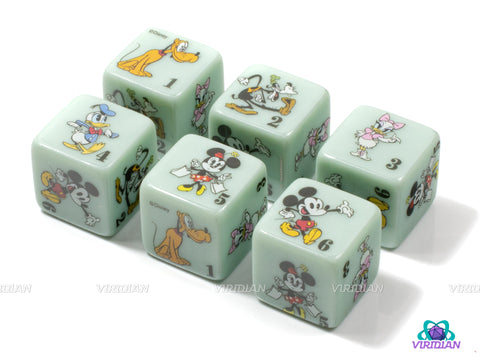 Mickey and Friends D6's | Green-Grey Mickey Mouse & Friends Dice | (6) D6 Dice Set | Disney