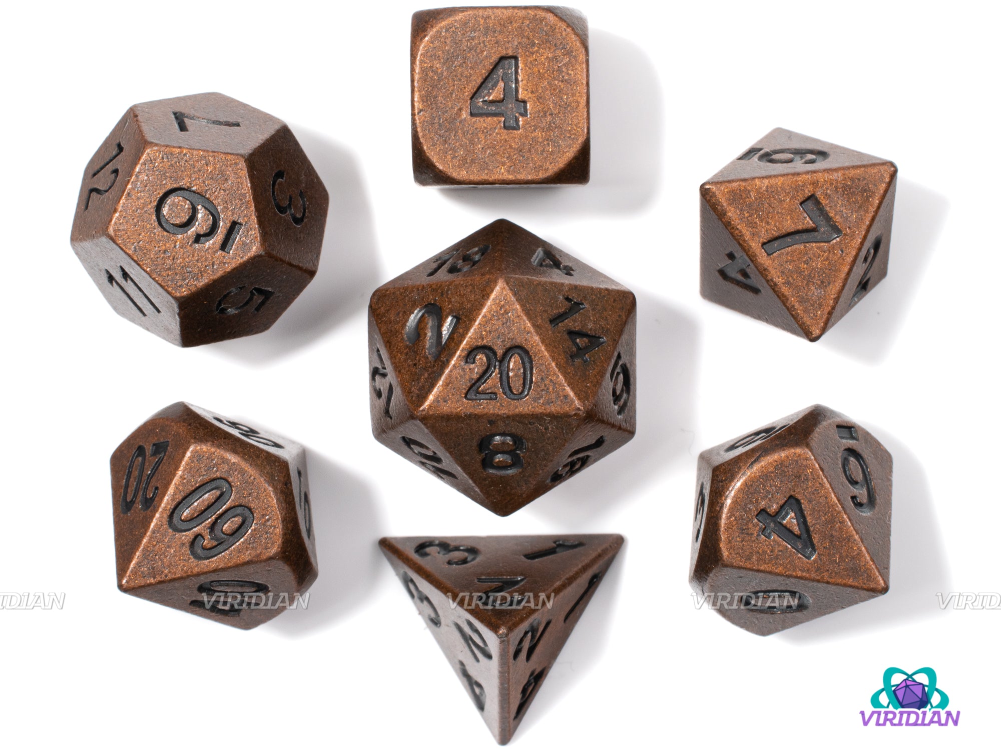 Doubloons | Distressed Copper Metal Dice Set (7) | Dungeons and Dragons (DnD) | Tabletop RPG Gaming