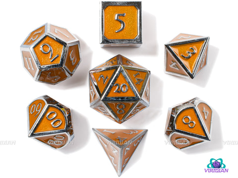 Hobgoblin | Orange and Silver Metal Dice Set (7) | Dungeons and Dragons (DnD) | Tabletop RPG Gaming