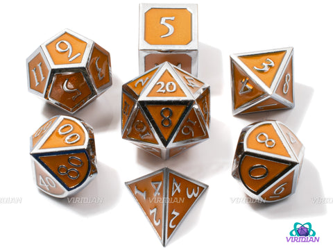 Hobgoblin | Orange and Silver Metal Dice Set (7) | Dungeons and Dragons (DnD) | Tabletop RPG Gaming