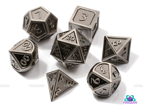 Percy's Lead Shot | Silver & Matte Stylized Metal Dice Set (7) | Dungeons and Dragons (DnD) | Tabletop RPG Gaming