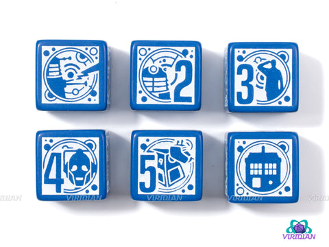 Doctor Who D6s | (6) D6 Dice Set | Navy & White Doctor Who Dice | BBC & Q Workshop