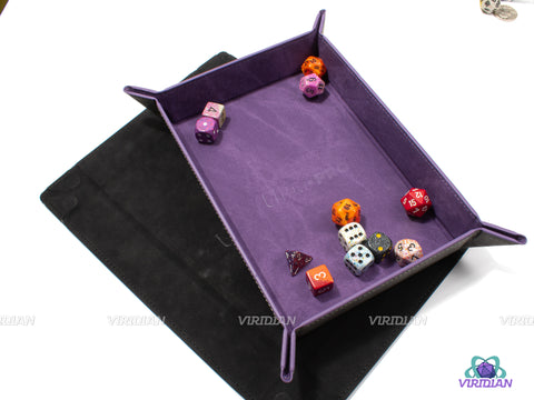 Rectangular Dice Tray | Foldable Magnetic Faux Leather Rolling Mat | Purple or Black