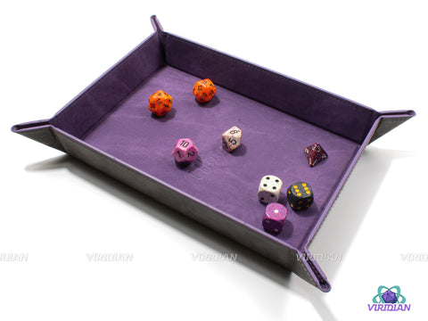 Rectangular Dice Tray | Foldable Magnetic Faux Leather Rolling Mat | Purple or Black