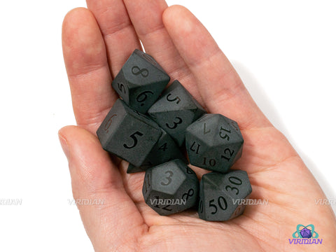Frosted Raised Obsidian | Black Real Gemstone | Polyhedral Dice Set (7)