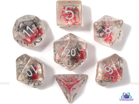 Red Moss | Corrupted Red & Gray-Black Moss | Resin Dice Set (7) | Dungeons and Dragons (DnD)