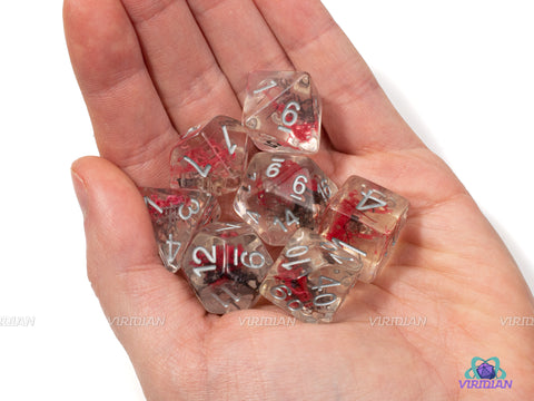 Red Moss | Corrupted Red & Gray-Black Moss | Resin Dice Set (7) | Dungeons and Dragons (DnD)