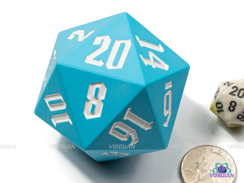 Big Blue & White (Silicone) | 55mm Rubber Silicone Bouncy | Giant D20 Die (1)