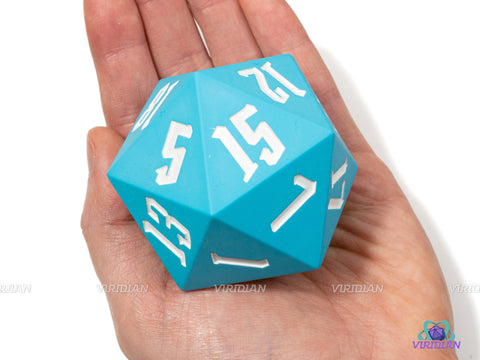 Big Blue & White (Silicone) | 55mm Rubber Silicone Bouncy | Giant D20 Die (1)