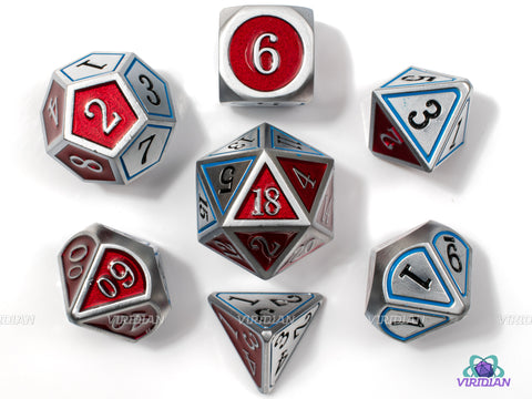 Red Odds & Evens | Silver Metal Dice Set (7) | Dungeons and Dragons (DnD) | Tabletop RPG Gaming