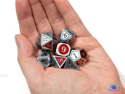 Red Odds & Evens | Silver Metal Dice Set (7) | Dungeons and Dragons (DnD) | Tabletop RPG Gaming