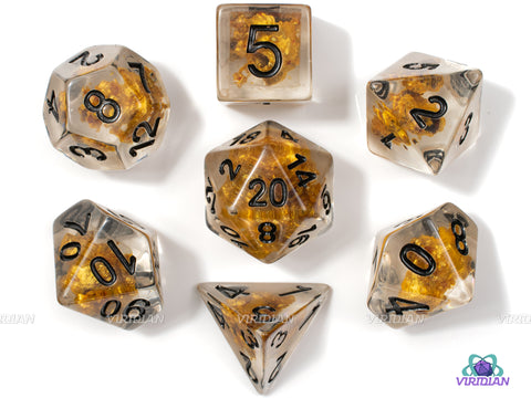 Gold Ore | Brown Stone Inside Clear Resin Dice Set (7)