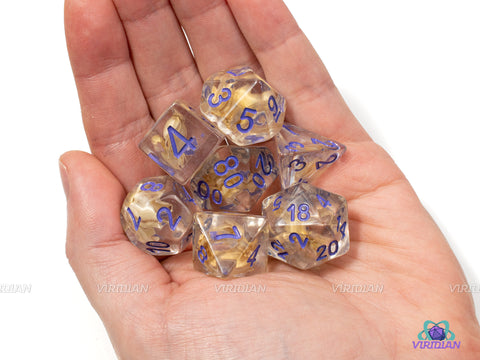 Barley Wine | Clear, Purple Ink, Wheat Inside Resin Dice Set (7) | Dungeons and Dragons (DnD)