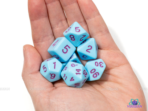Purple Sky | Blue Pastel with Purple Text Acrylic Dice Set (7) | Dungeons and Dragons (DnD)
