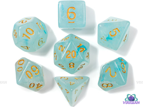 Misty Step | Light Blue with Swirl Acrylic Dice Set (7) | Dungeons and Dragons (DnD)