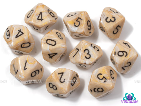 Marble Ivory & Black D10s | Acrylic (Set of 10) D10s | Chessex Dice Set