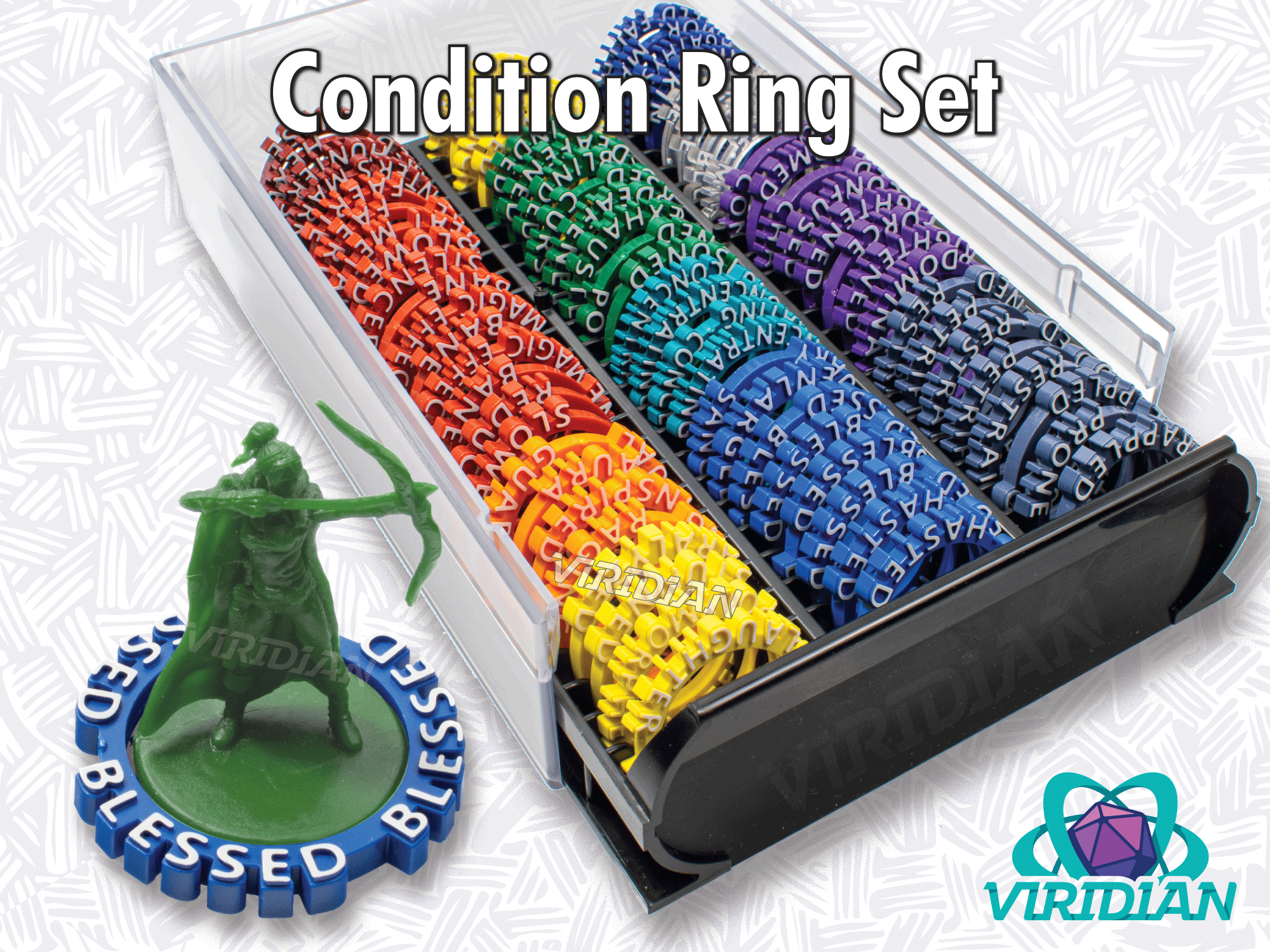 Viridian Condition Rings | 72 Status Effect Markers w/ 45 Unique Conditions | Dungeons and Dragons (DnD) | As Seen On Critical Role | Made In The USA