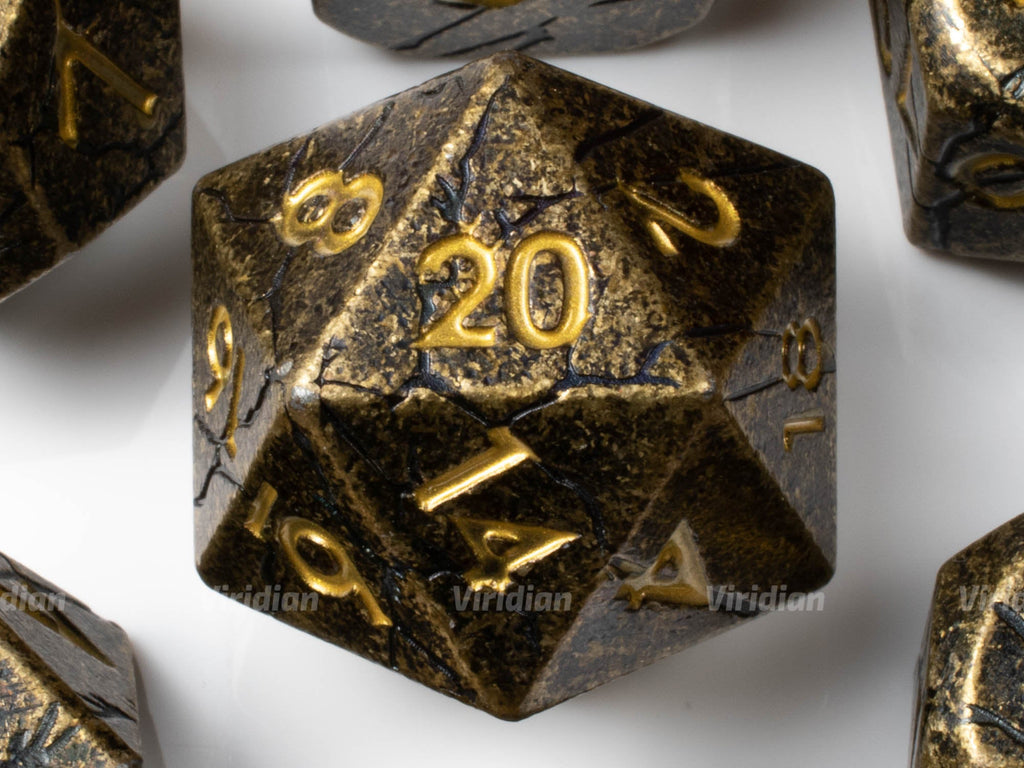 Abandoned Abbey | Distressed with Cracks Large Metal Dice Set (7) | Dungeons and Dragons (DnD) | Tabletop RPG Gaming